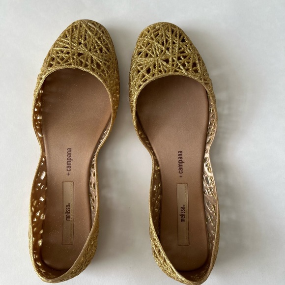 NEW MELISSA Campana Jelly Gold Flats | US 8 - Picture 3 of 5